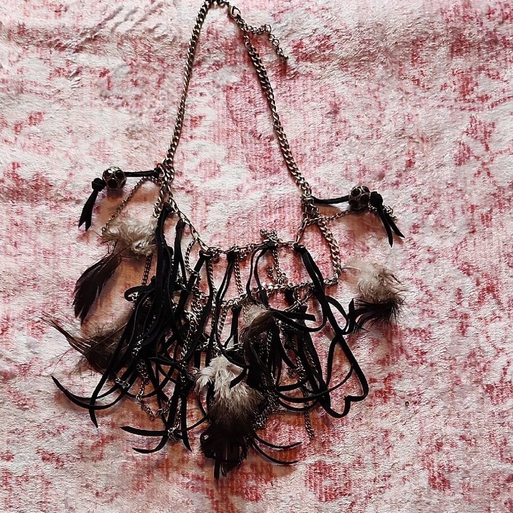 Chic Black and Brown Feather Necklace Unique